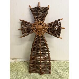 Rustic Woven Twig Cross Wall Decor Handmade Vine Wood Farmhouse